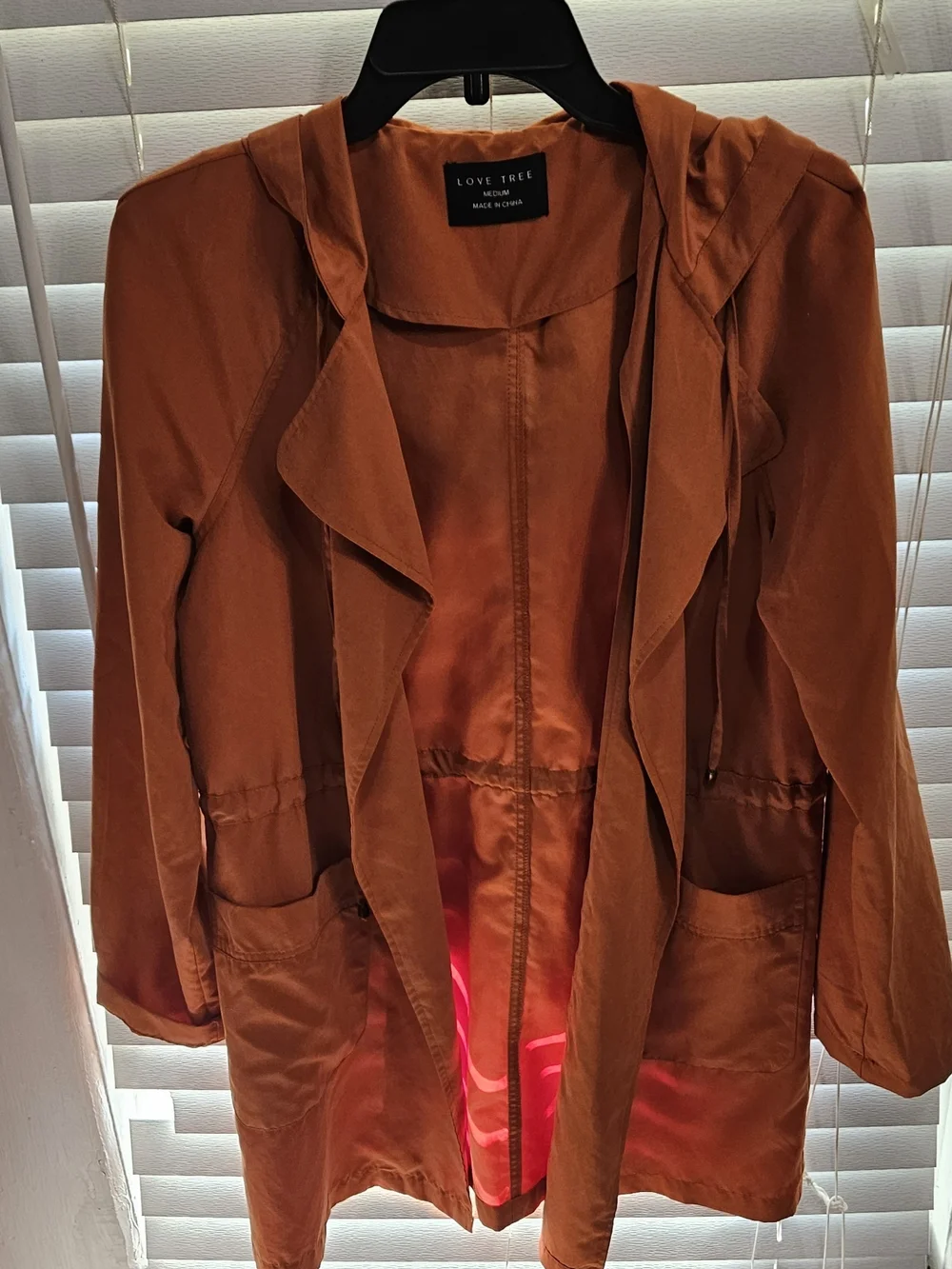 LOVE TREE Hooded Light Utility Jacket M Tie Front Casual Roll Tab Sleeve Anorak - Picture 3 of 8